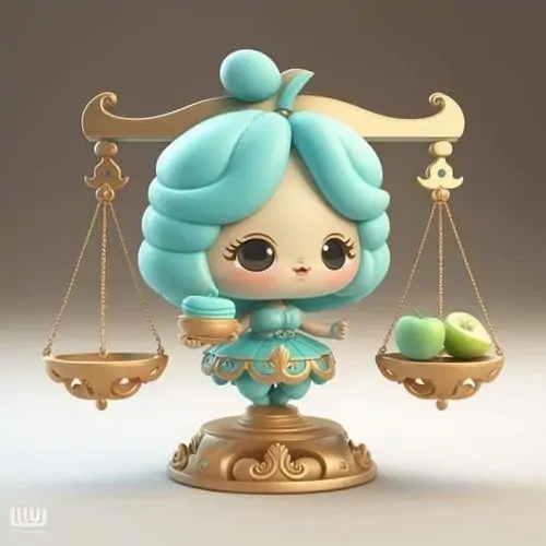 80 Hình Ảnh Cung Thiên Bình Nữ Anime Chibi dễ thương với váy xòe và biểu tượng cái cân nhỏ